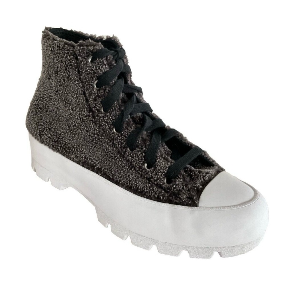 Converse Faux Fur Platform Lugged Sole Lace-up Sneakers Gray 8
